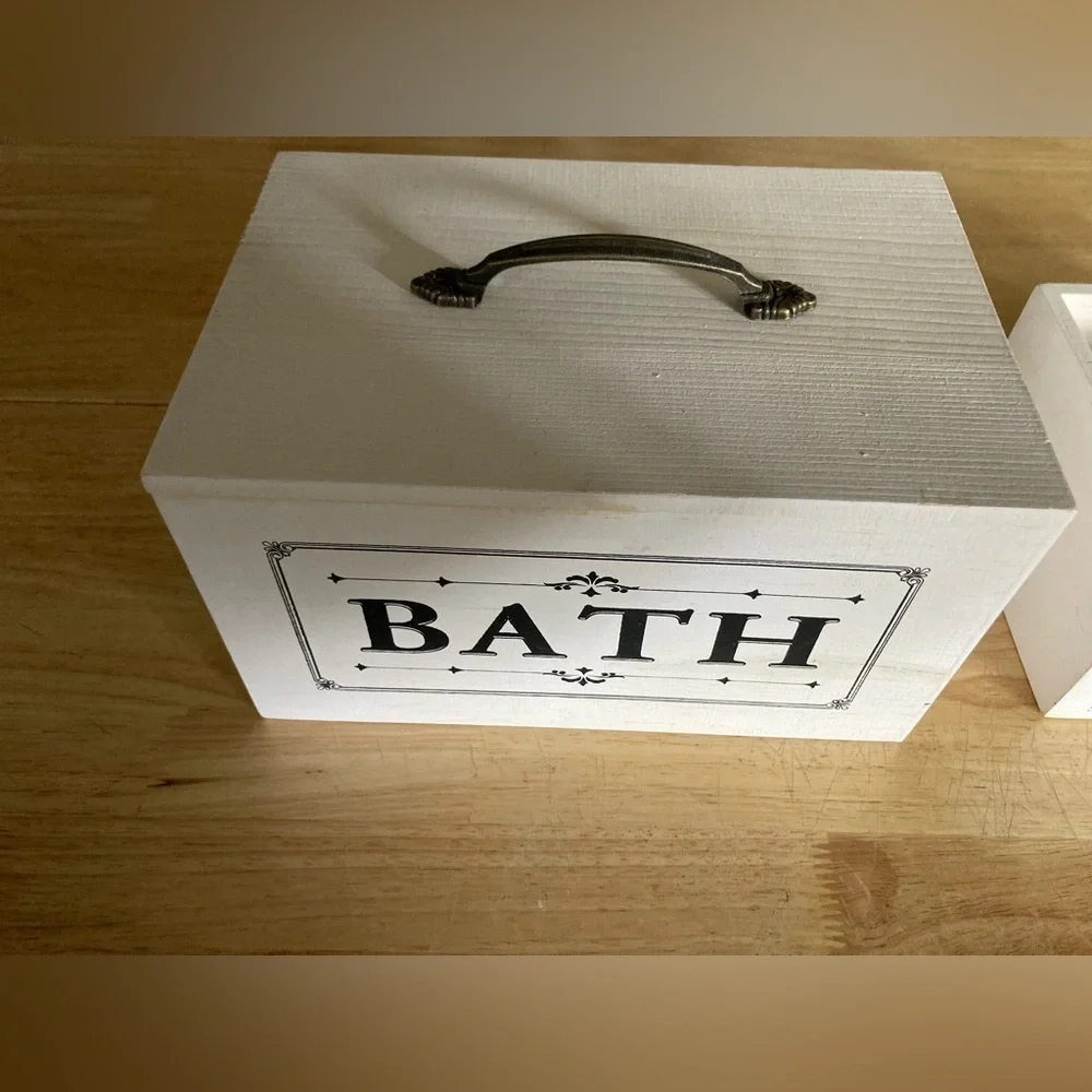 NWOT Bathroom organizers. Set includes container w/lid & one with three slots